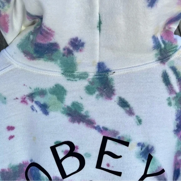 🎉HP🎉*Obey | Chaos & Dissent Tied Dye Hoodie in White Size M - Picture 9 of 10